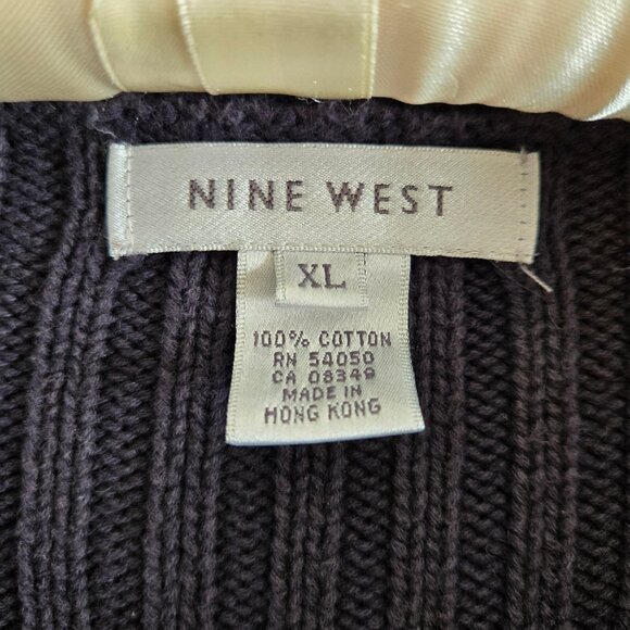 Vintage 90s Nine West Lace Up Ribbed Sweater Size XL Slate Blue Gray Cotton - Picture 3 of 7